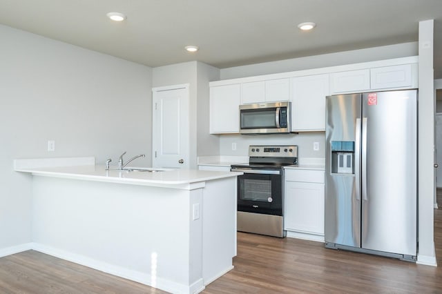 kitchen with white cabinets, sink, dark hardwood / wood-style flooring, and stainless steel appliances