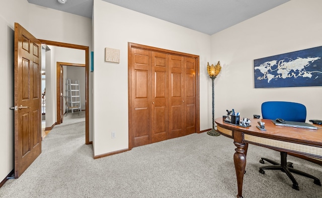 view of carpeted home office