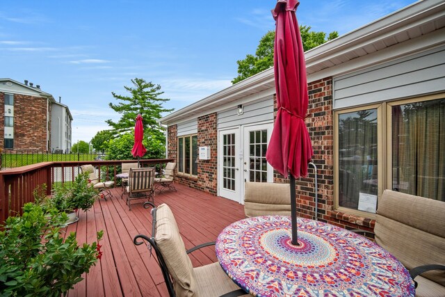 wooden terrace with french doors