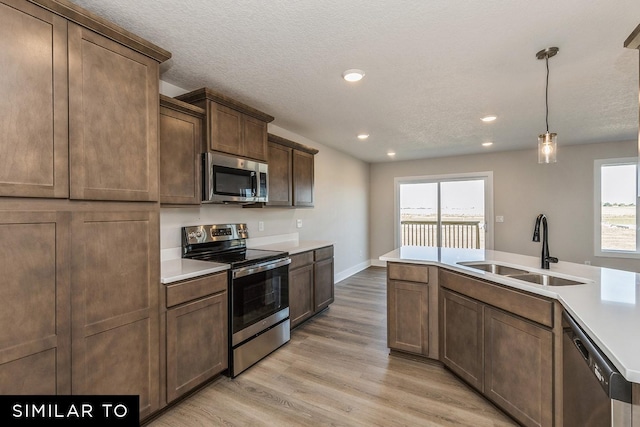 kitchen featuring sink, light hardwood / wood-style flooring, plenty of natural light, and appliances with stainless steel finishes