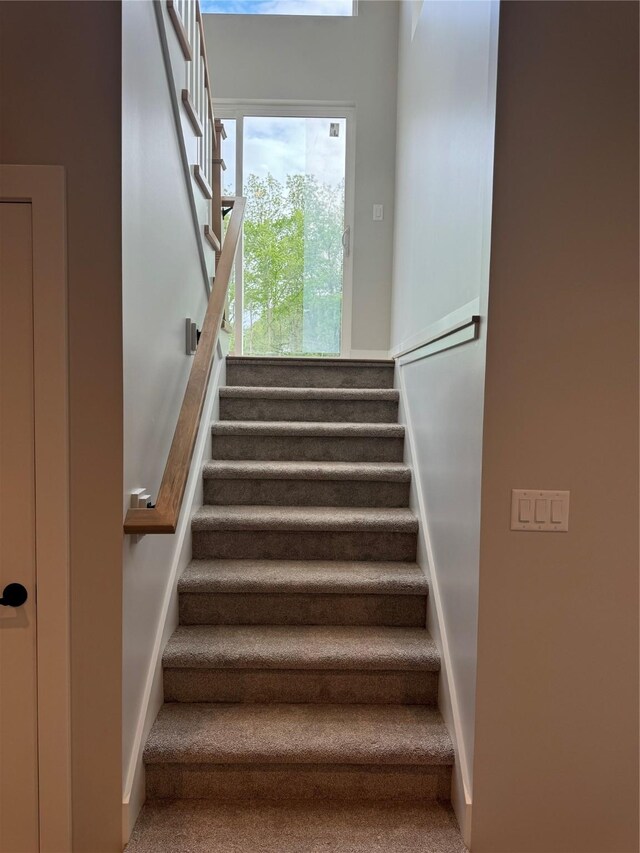 203 Hudson Ave, Van Meter, IA 50261 - stairs with plenty of natural light, baseboards, and carpet flooring