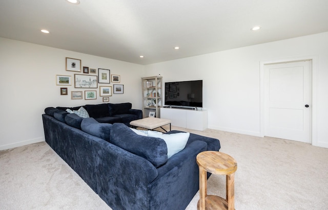 living room with light carpet