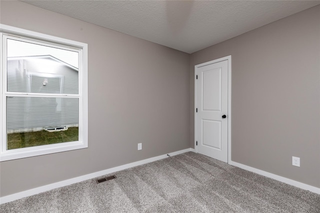 empty room featuring carpet floors and a textured ceiling