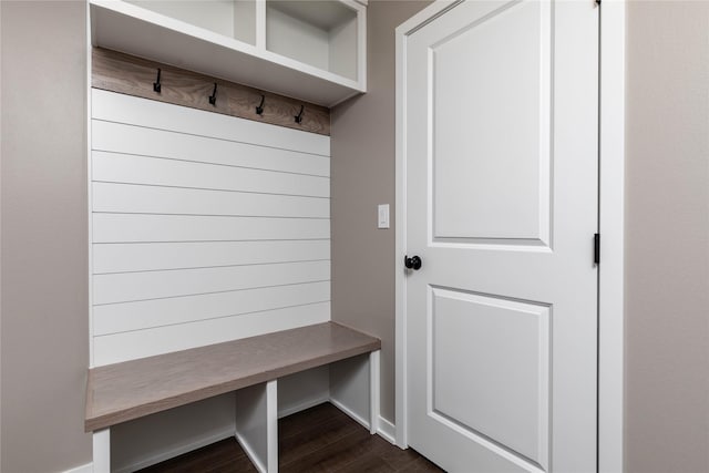 mudroom with dark hardwood / wood-style floors