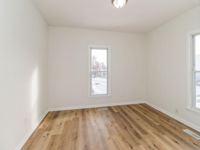 spare room featuring light wood-type flooring and a wealth of natural light