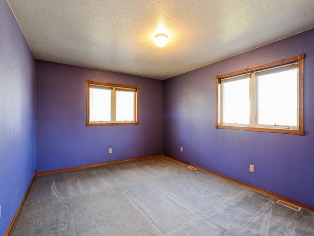 empty room with carpet floors and a textured ceiling