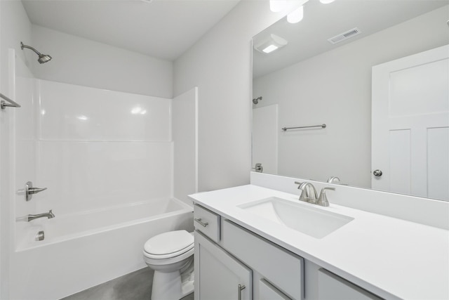 full bathroom with washtub / shower combination, vanity, and toilet