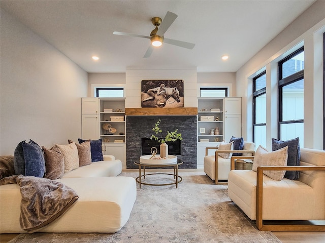 living room featuring ceiling fan