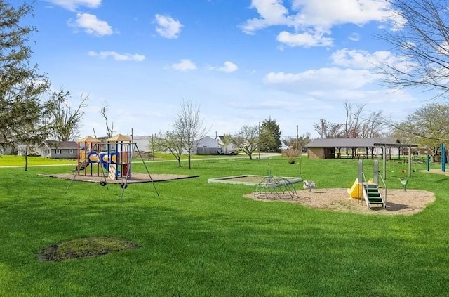 view of play area with a yard