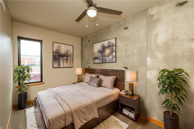 bedroom featuring carpet flooring and ceiling fan