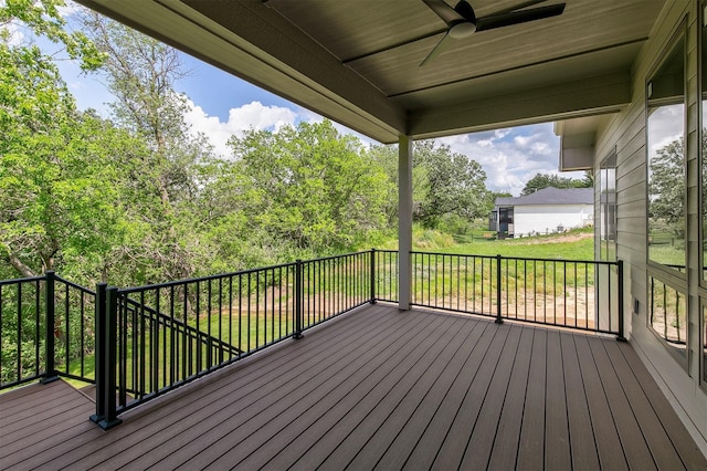 703 Richland Ct, Van Meter, IA 50261 - wooden deck with ceiling fan