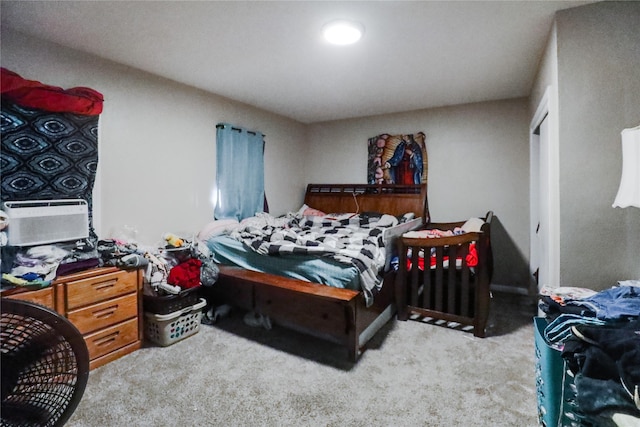 bedroom featuring light carpet