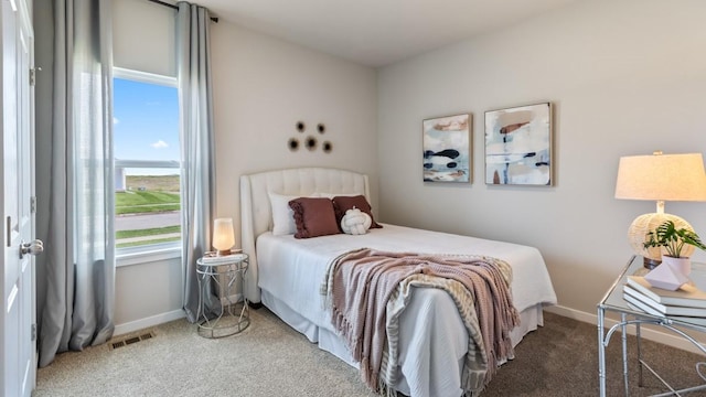 bedroom featuring carpet, visible vents, and baseboards