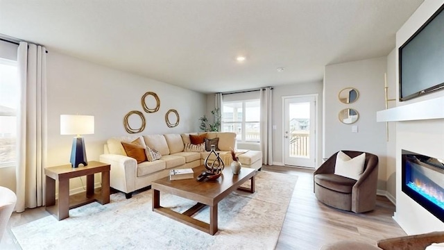 living room with light hardwood / wood-style flooring