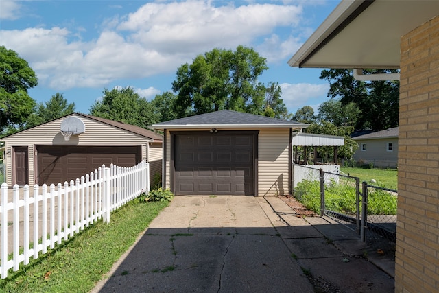 garage featuring a yard