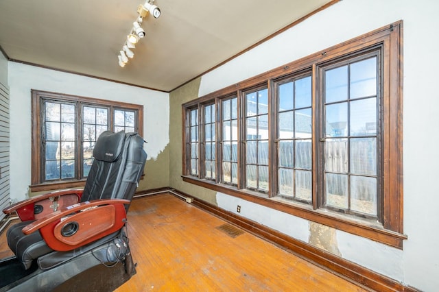 office area with hardwood / wood-style flooring