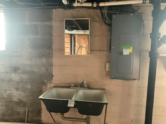 utility room featuring electric panel and sink