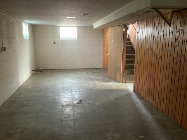 basement with wood walls