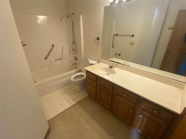 full bathroom featuring vanity, toilet, and bathing tub / shower combination