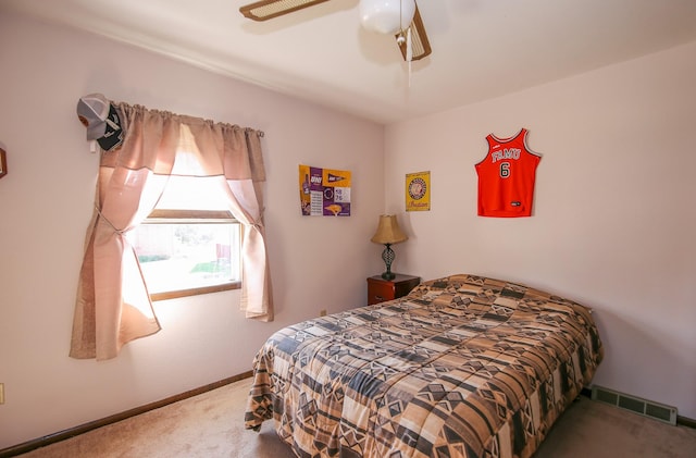 bedroom with carpet flooring and ceiling fan