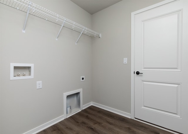1099 NE 64th Ave, Des Moines, IA 50313 - laundry area featuring hookup for an electric dryer, washer hookup, dark wood-type flooring, and baseboards