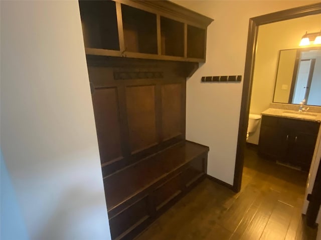 mudroom featuring dark hardwood / wood-style flooring and sink