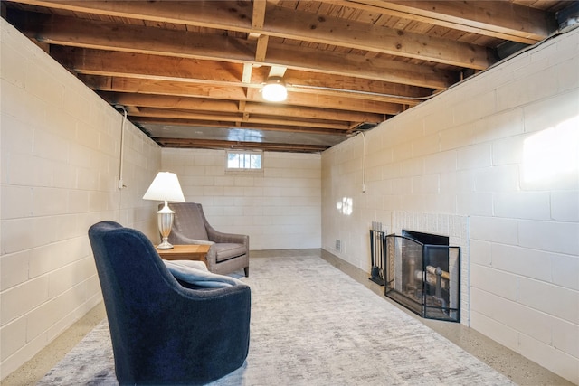 interior space with beam ceiling and wooden ceiling