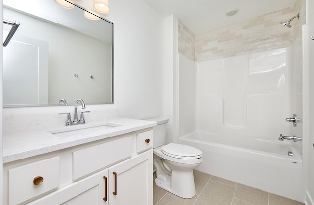 bathroom with tile patterned flooring, vanity, toilet, and shower / bathtub combination