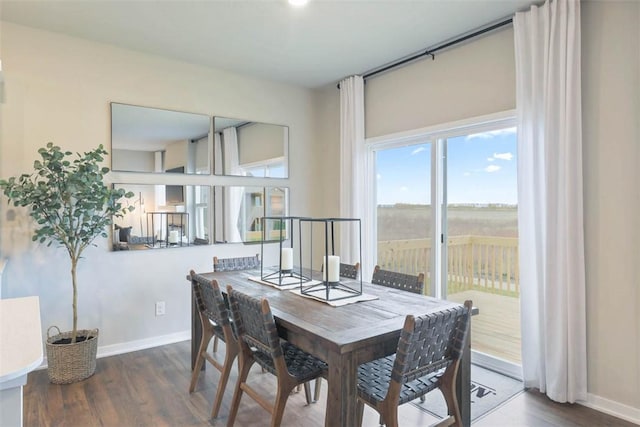 dining area with dark hardwood / wood-style flooring