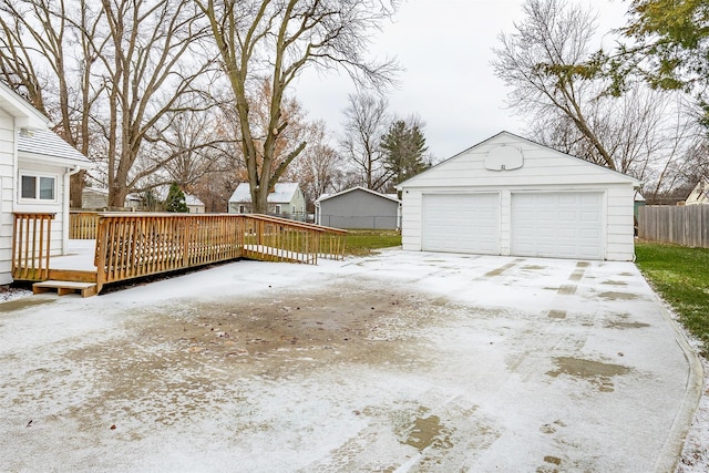 view of snow covered garage