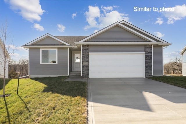 ranch-style home featuring a garage and a front yard