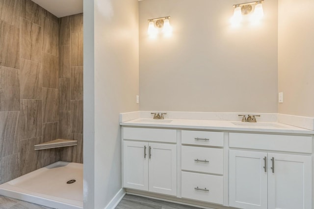 bathroom featuring vanity and walk in shower