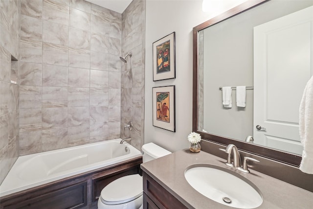 full bathroom featuring toilet, shower / tub combination, and vanity