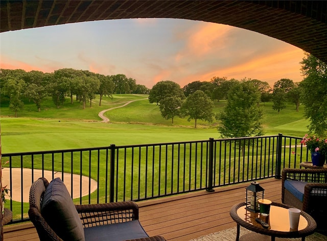 deck with golf course view