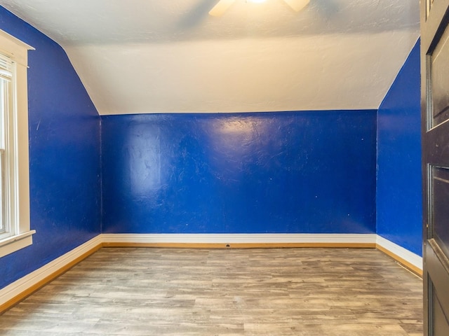 additional living space featuring vaulted ceiling and hardwood / wood-style flooring