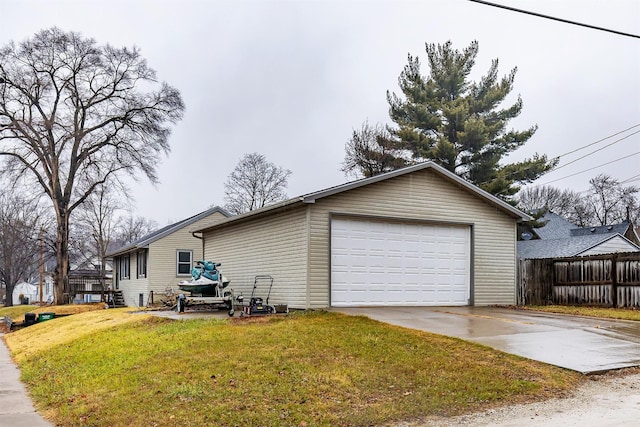 garage with a lawn