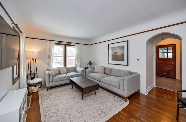 living room with dark wood-type flooring