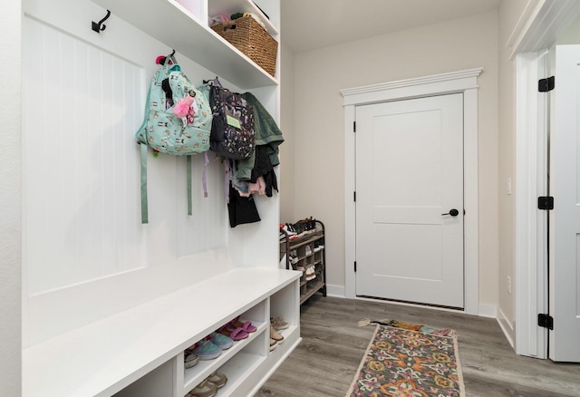 mudroom featuring hardwood / wood-style flooring