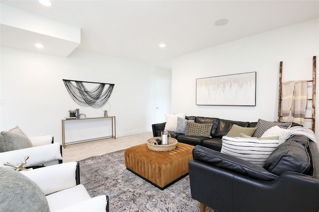 living room with light colored carpet