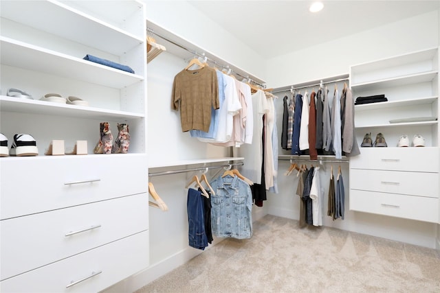 spacious closet featuring light carpet