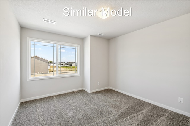 unfurnished room with carpet flooring and a textured ceiling