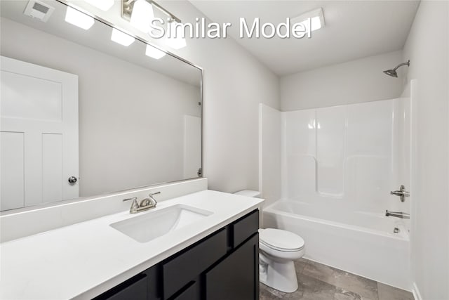 full bathroom with vanity, toilet, and shower / washtub combination