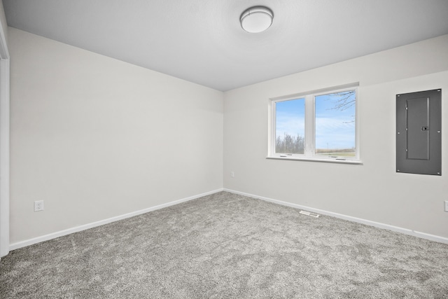 empty room featuring carpet and electric panel