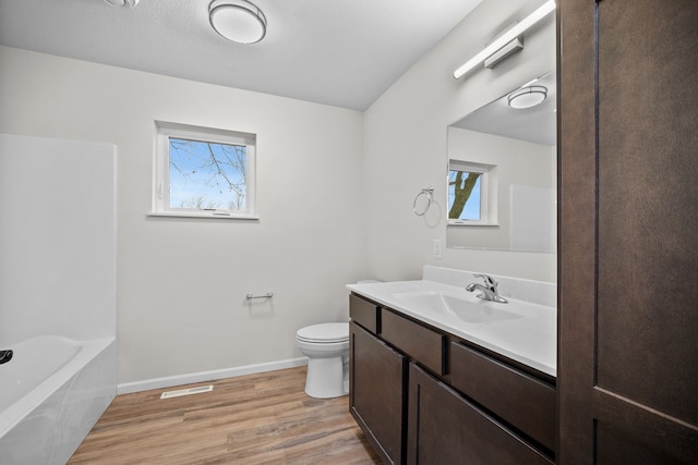 bathroom with vanity, hardwood / wood-style flooring, and toilet