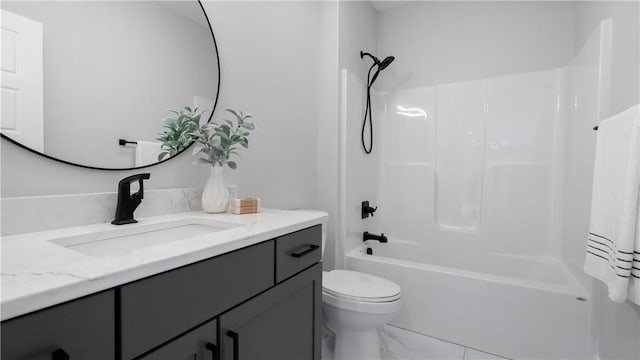 full bathroom with vanity, shower / bathtub combination, and toilet