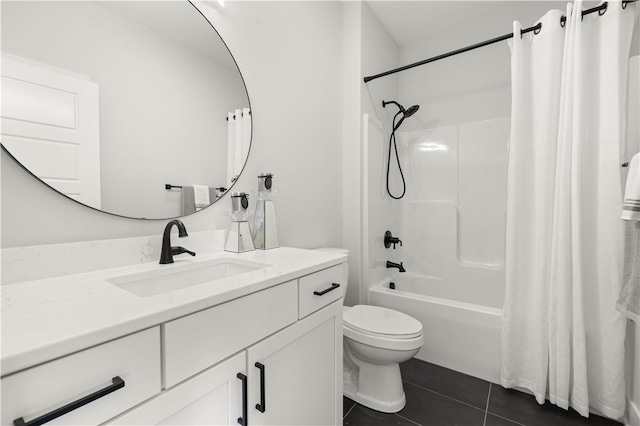 full bathroom with tile patterned flooring, vanity, shower / bath combination with curtain, and toilet