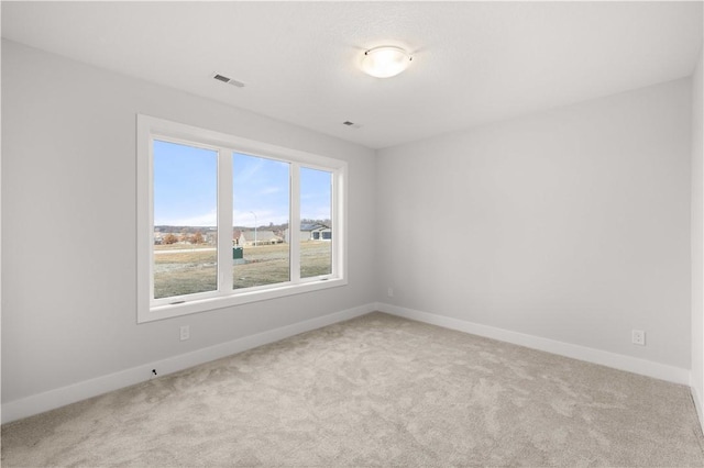 unfurnished room with light colored carpet