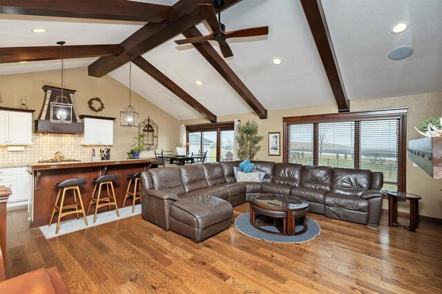 3513 Sunstone Ct SE, Altoona, IA 50009 - living room featuring wood finished floors, recessed lighting, and ceiling fan