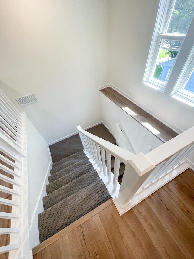 stairway with wood-type flooring