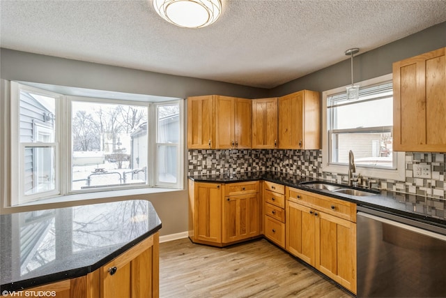 kitchen featuring backsplash, stainless steel dishwasher, a healthy amount of sunlight, and sink